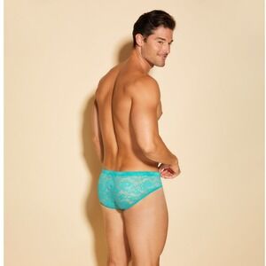 Cosabella Mens Never Say Never Teal Floral Lace Low Rise‎ Brief Underwear NEW